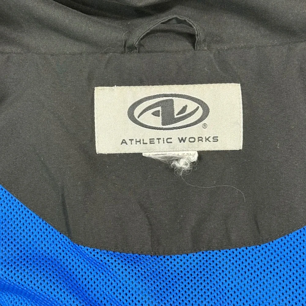 Athletic Works Mens Windbreaker Jacket Black‎ Blue Mesh Lined Hooded Full Zip XL